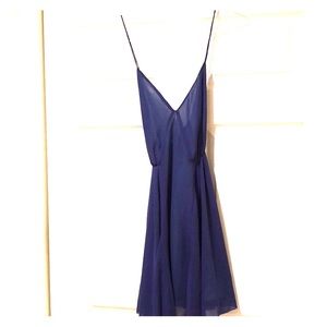 Sheer mini dress, criss-cross open back, navy Sz L